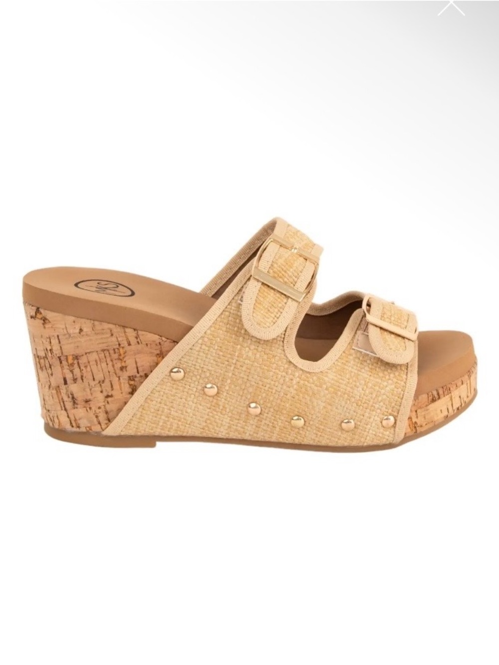 Cade Raffia Double Buckle Slip On Cork Cushioned Platform